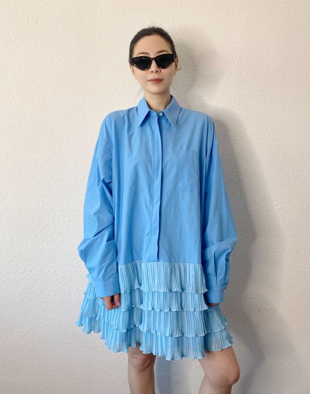 Blue Ruffle Shirt Dress #250225
